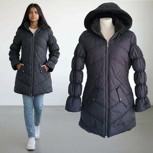 Maralyn & Me Junior Black Quilted Puffer Coat Faux Sherpa Lined Hood M